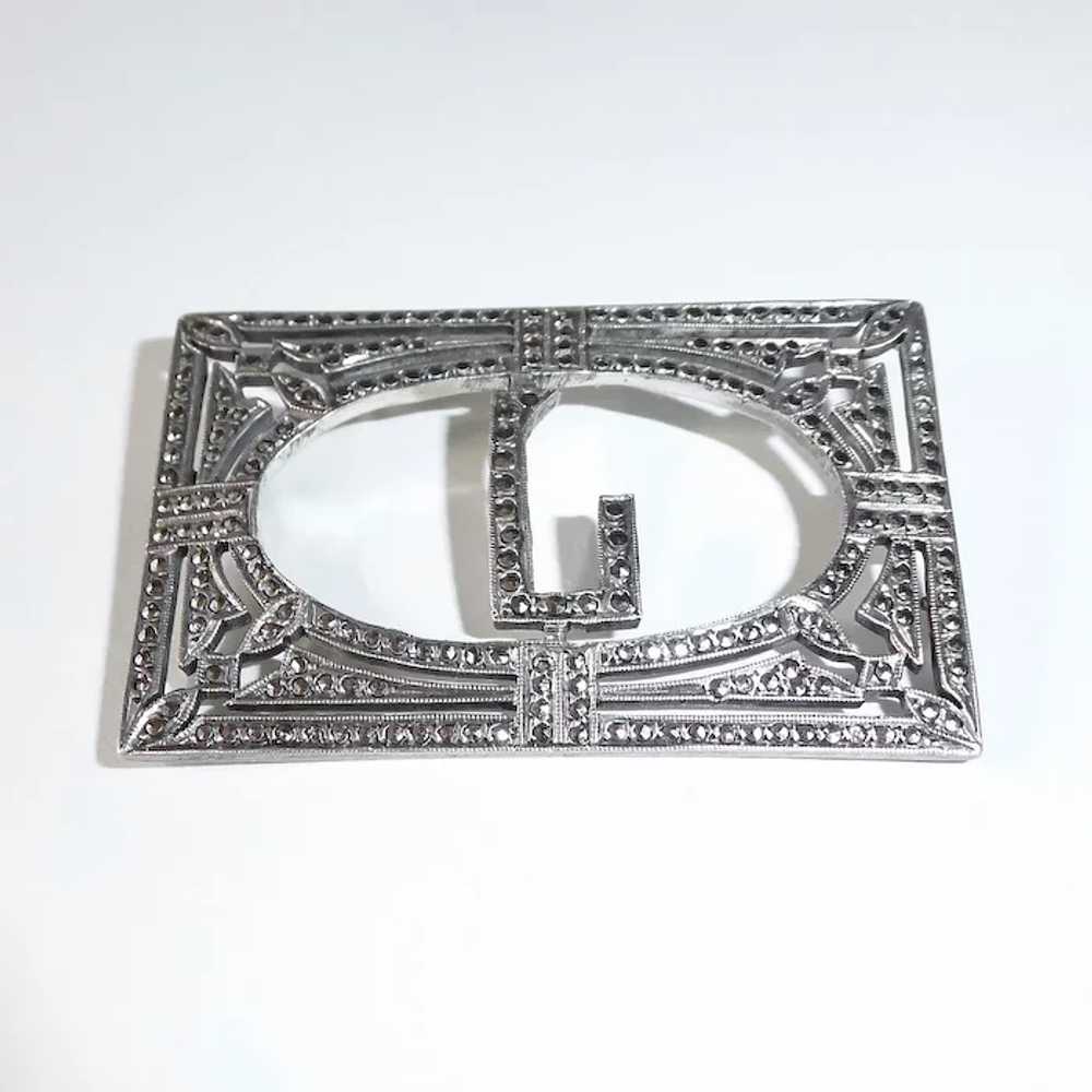 Art Deco Sterling & Marcasite Block Initial L Pin - image 6