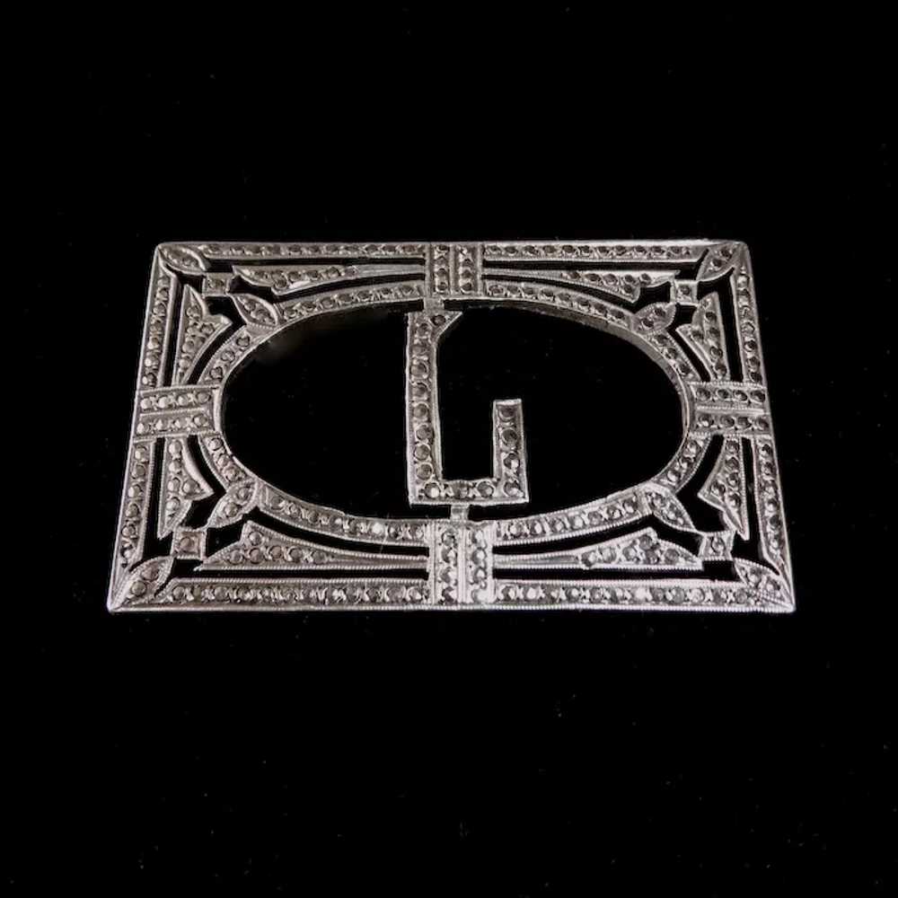 Art Deco Sterling & Marcasite Block Initial L Pin - image 7