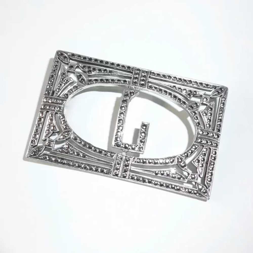 Art Deco Sterling & Marcasite Block Initial L Pin - image 8