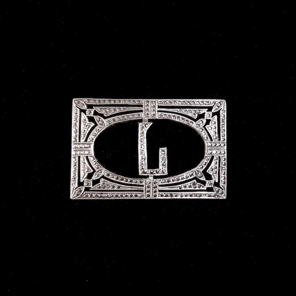 Art Deco Sterling & Marcasite Block Initial L Pin - image 9