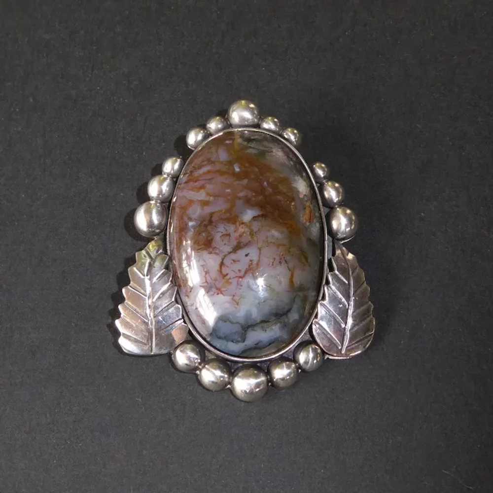 Mexican Sterling Large Agate Pin/Pendant - image 11