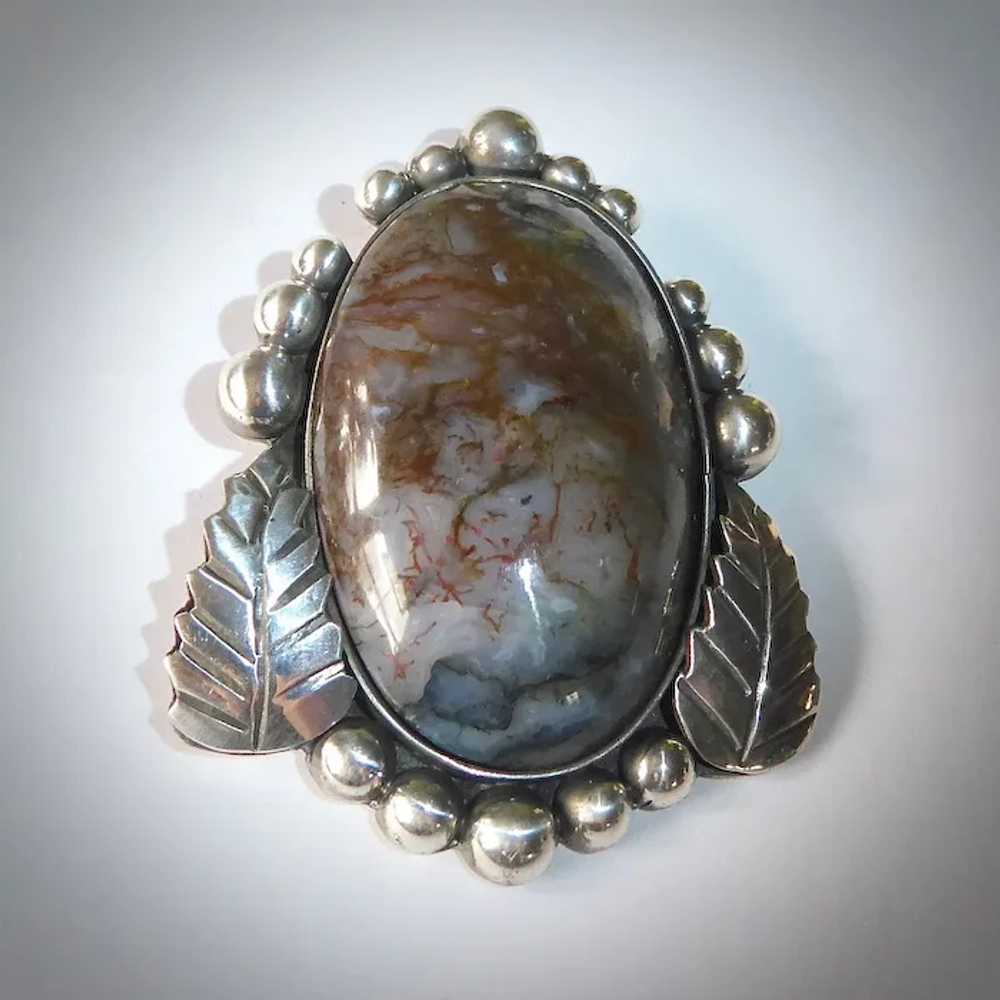 Mexican Sterling Large Agate Pin/Pendant - image 12