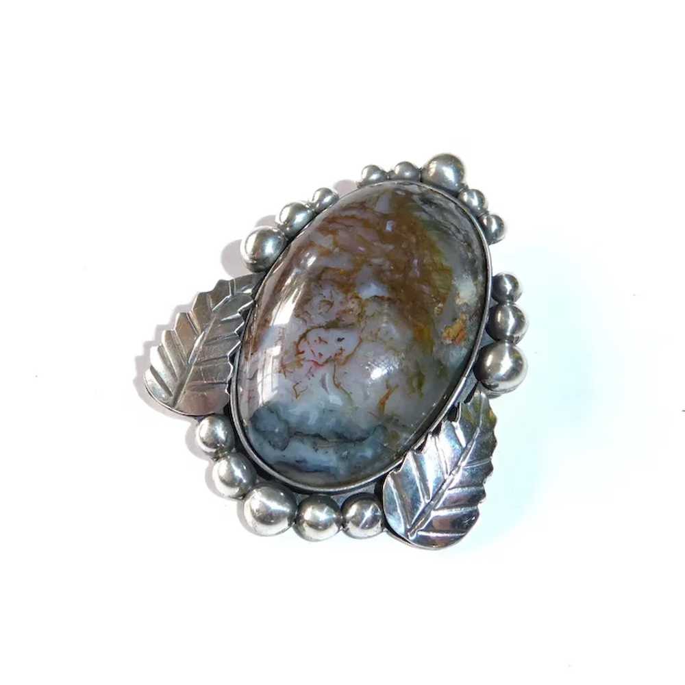 Mexican Sterling Large Agate Pin/Pendant - image 2