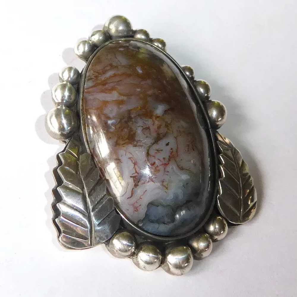 Mexican Sterling Large Agate Pin/Pendant - image 4
