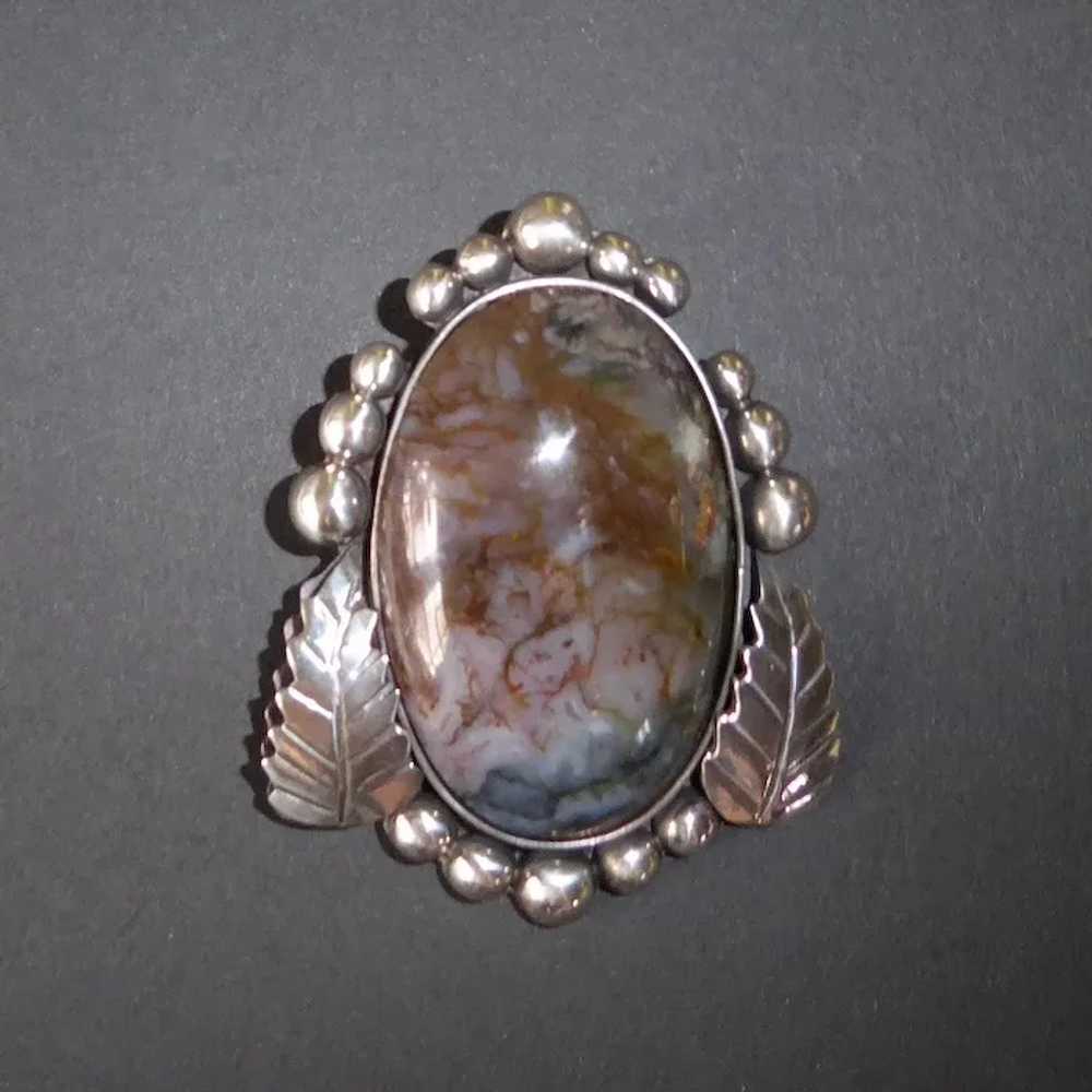 Mexican Sterling Large Agate Pin/Pendant - image 5