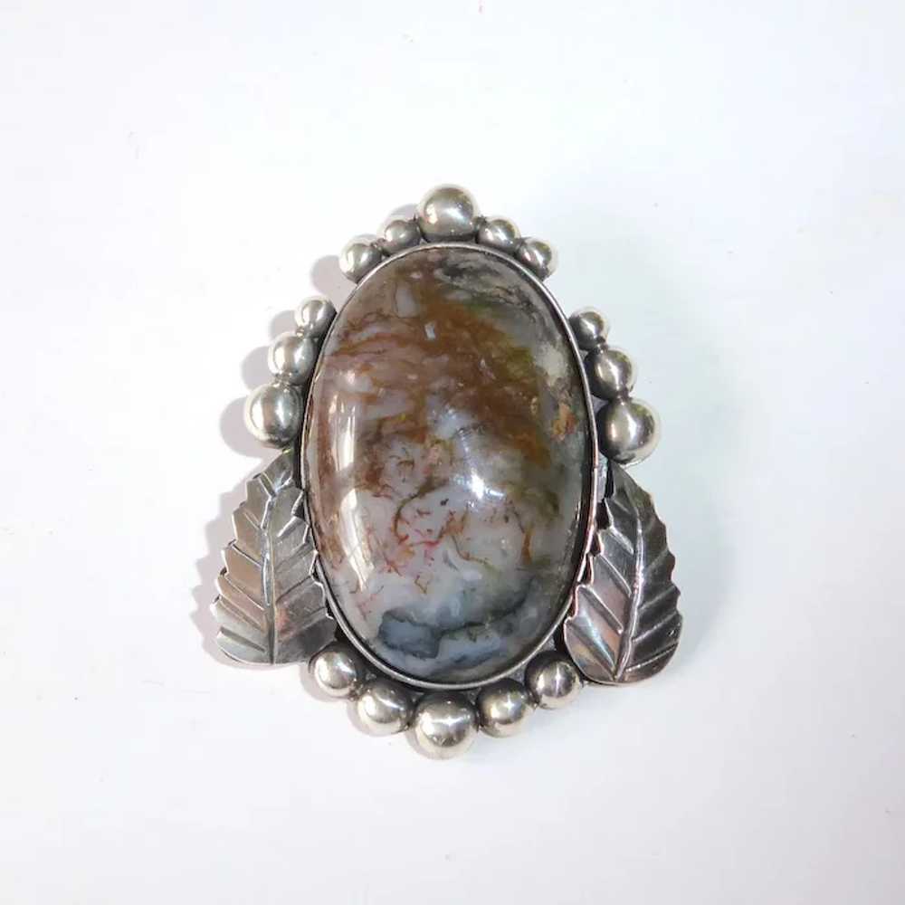 Mexican Sterling Large Agate Pin/Pendant - image 6
