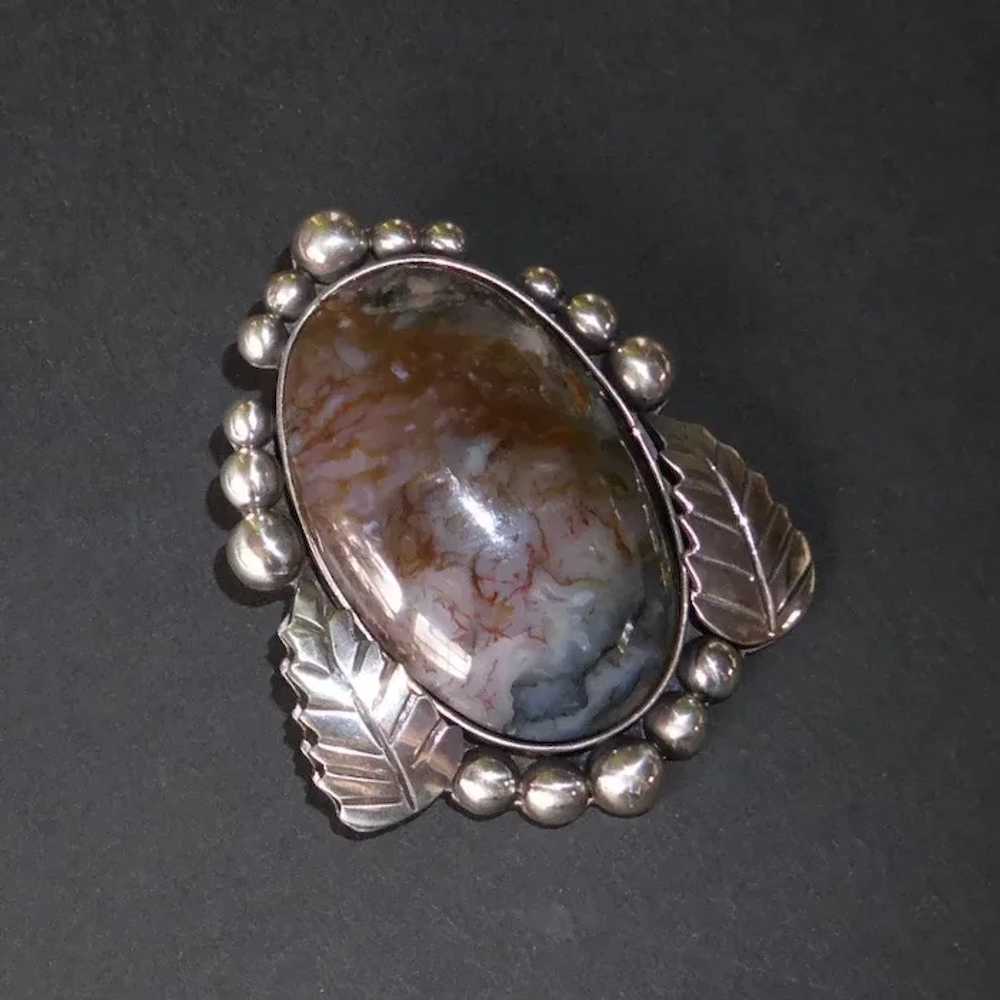 Mexican Sterling Large Agate Pin/Pendant - image 7