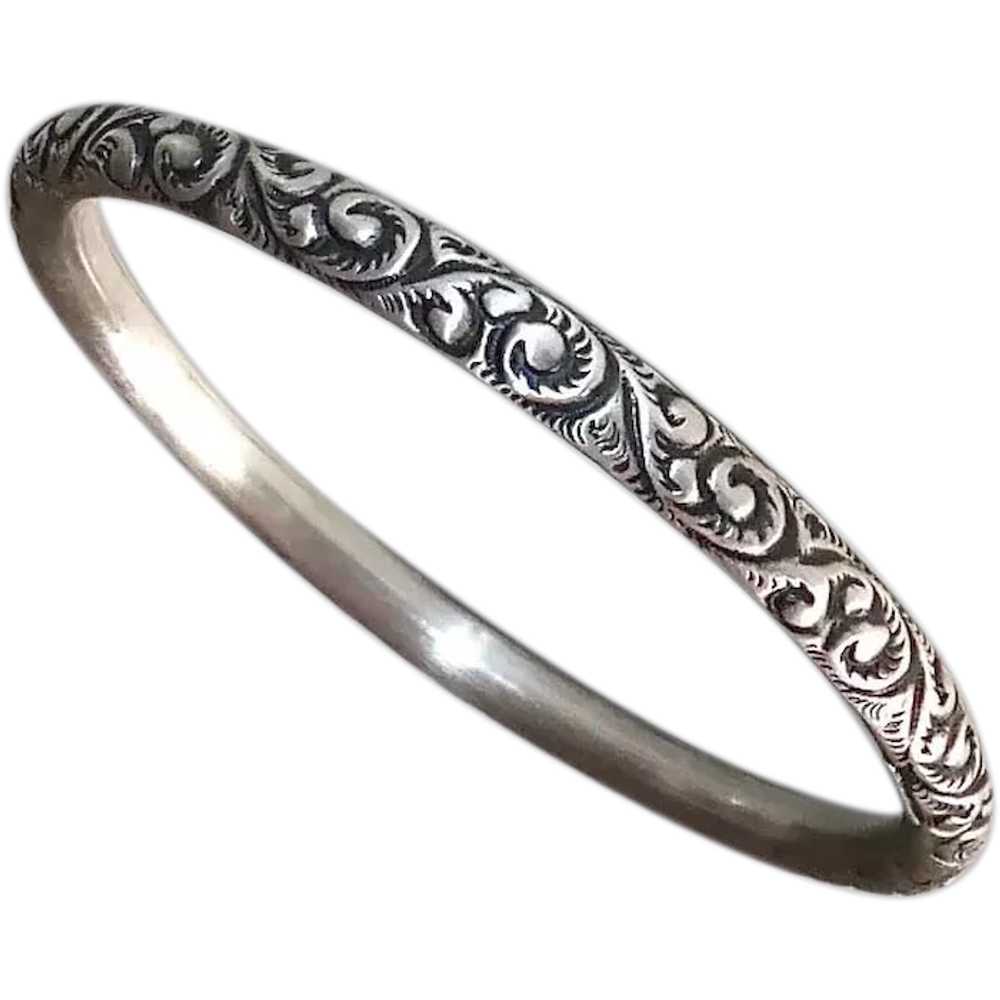 Victorian Sterling Handcrafted Repousse Bangle Br… - image 1