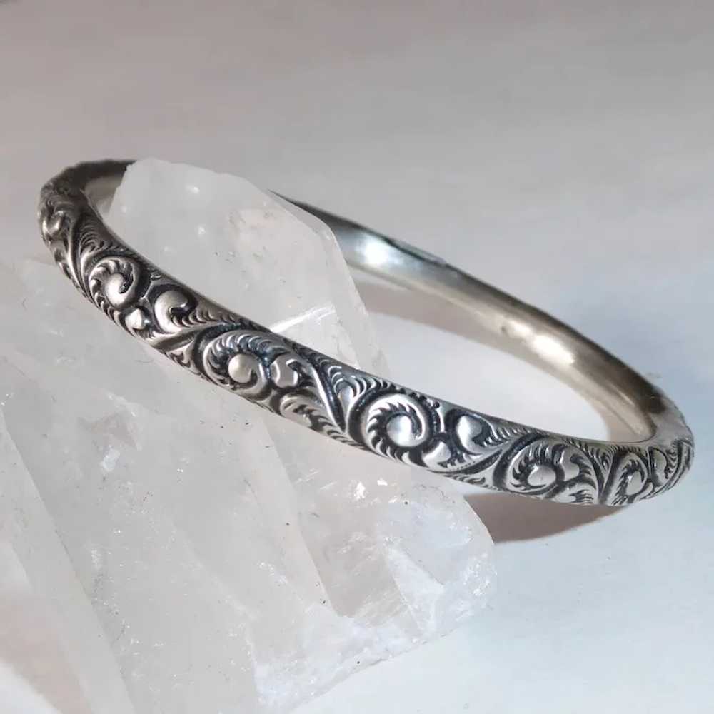 Victorian Sterling Handcrafted Repousse Bangle Br… - image 7