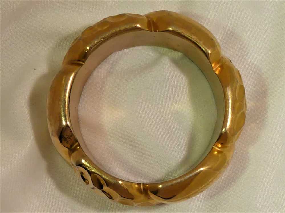 Carved Bakelite All Metallic Clad Bracelet Vintage - image 4