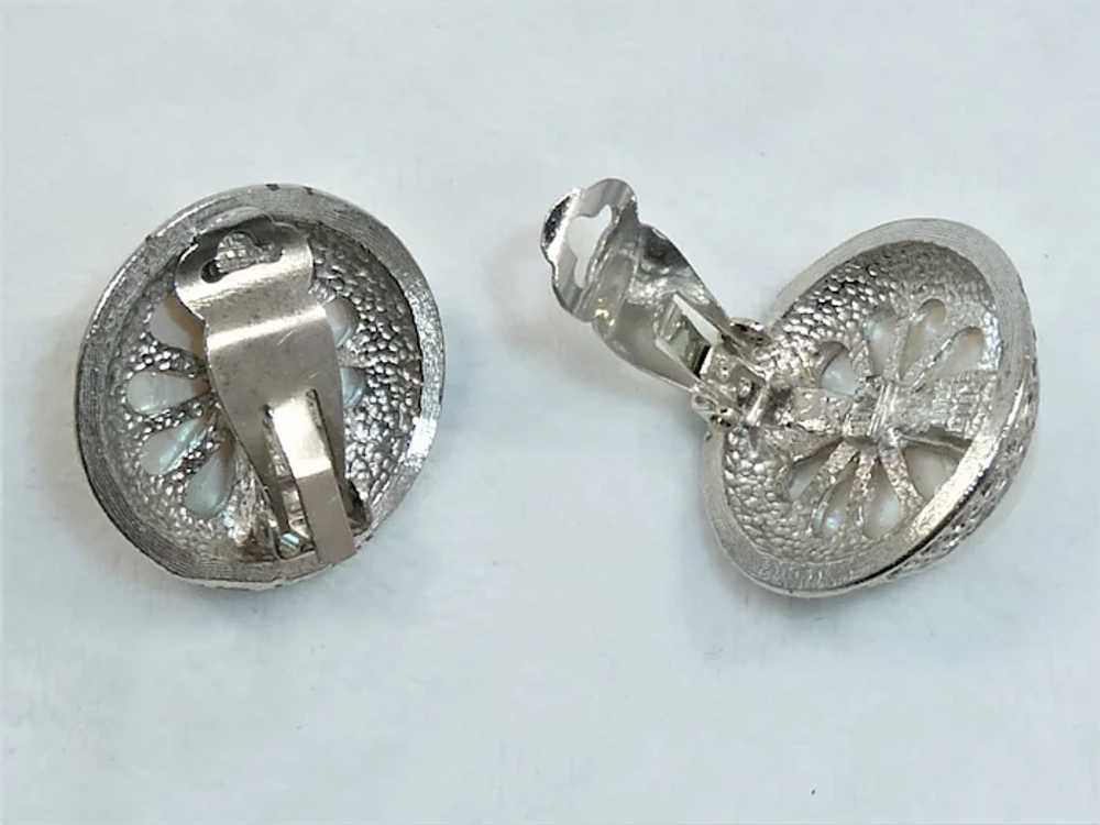 Large Faux Pearl Rhinestone Silver Tone Earrings … - image 3