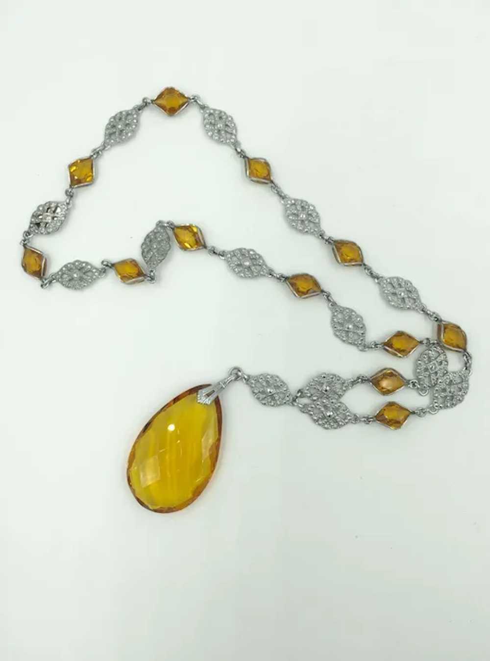 Antique Sterling Marcasite Crystal Glass Golden C… - image 2