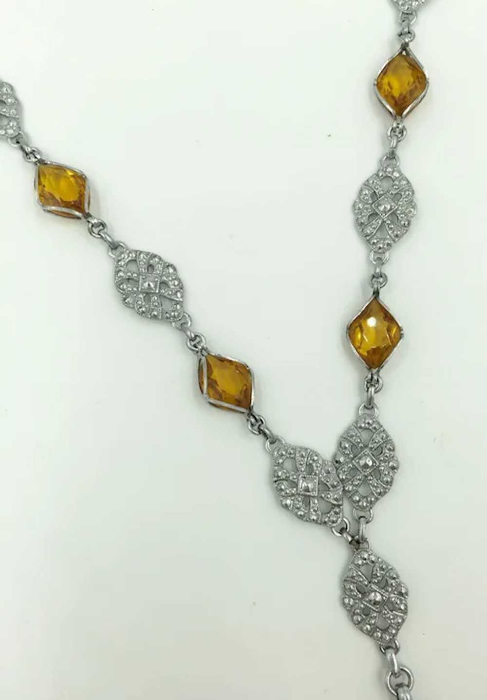 Antique Sterling Marcasite Crystal Glass Golden C… - image 5