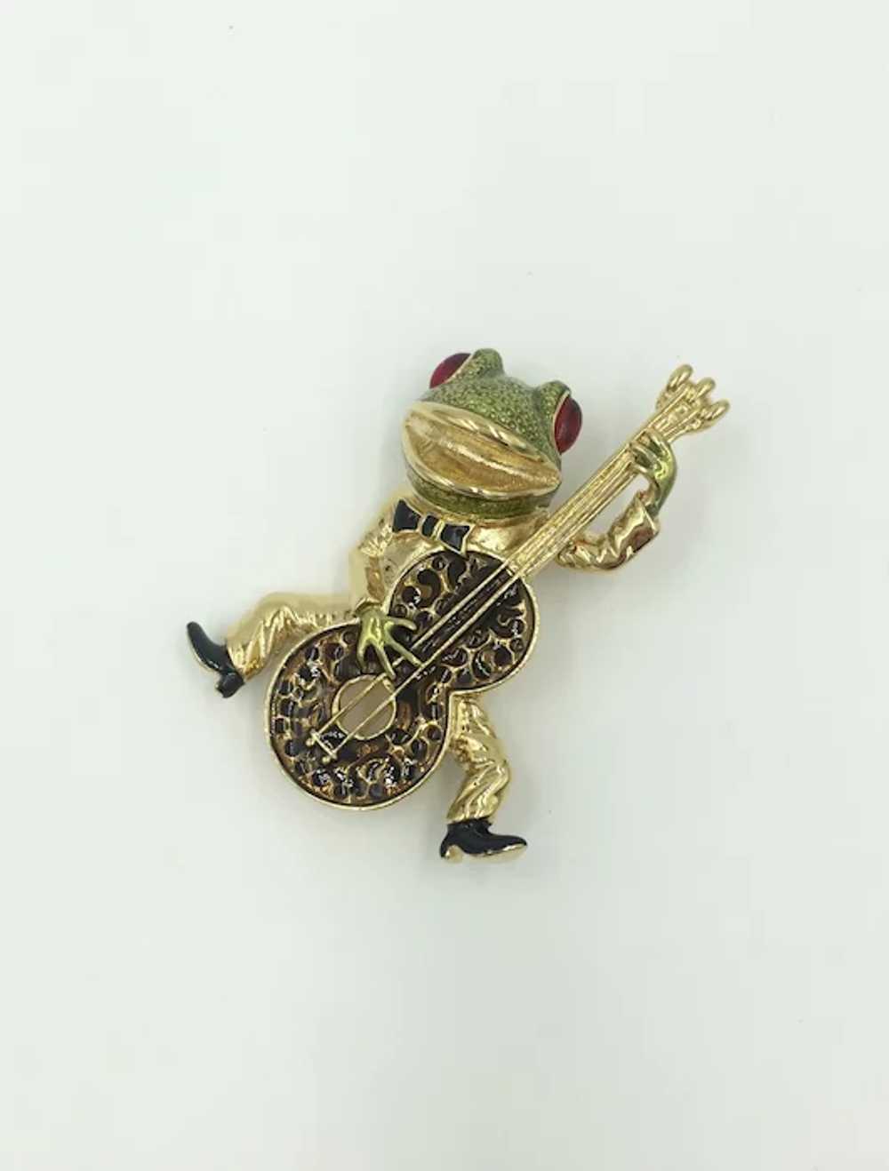 Alilang Fiery Orange Red Happy Crystal Rhinestones Golden Tone Smiling Frog  Pin Brooch 