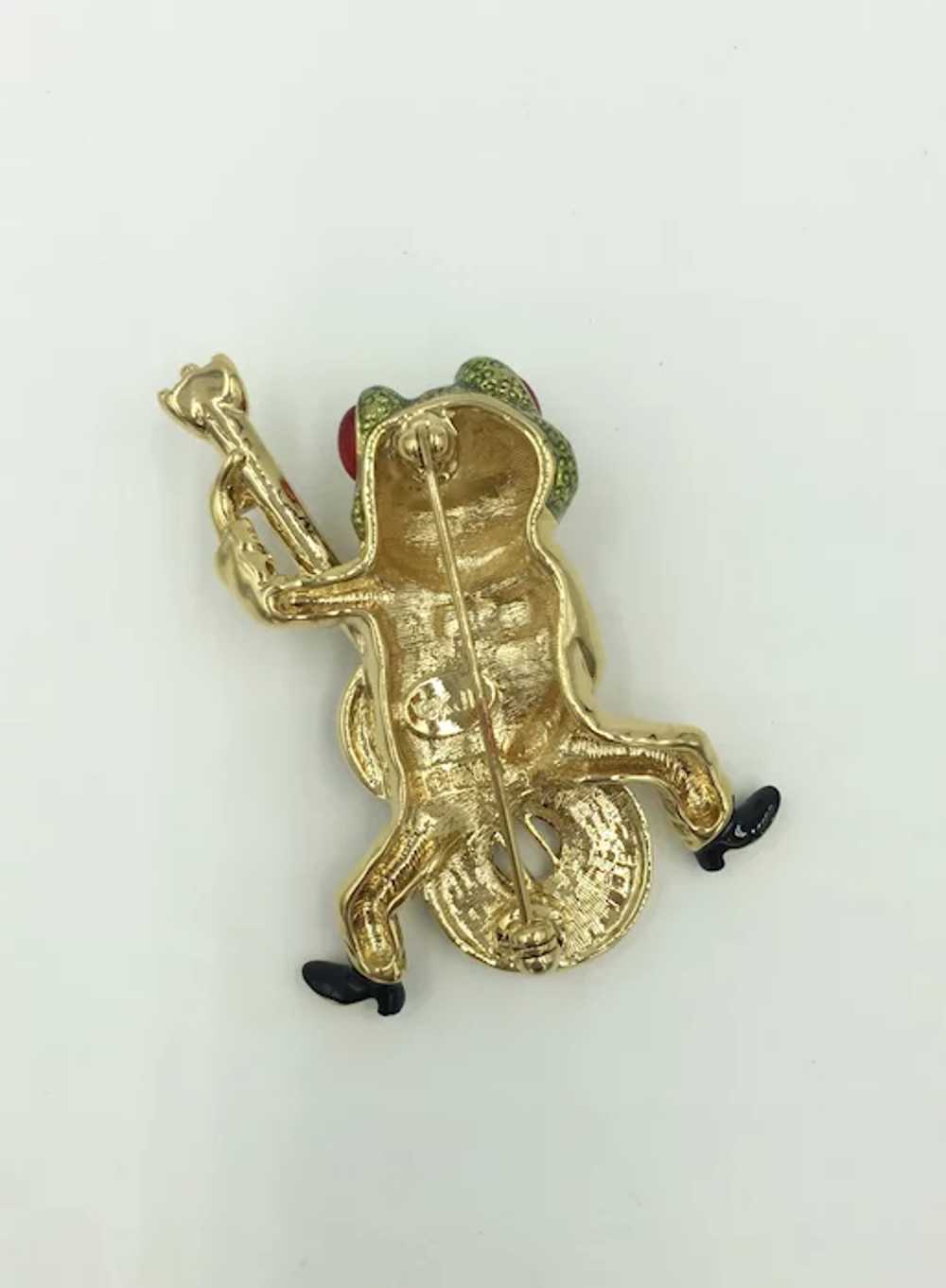 Cellin 14K Yellow Gold and Enamel Green Frog Pin Brooch