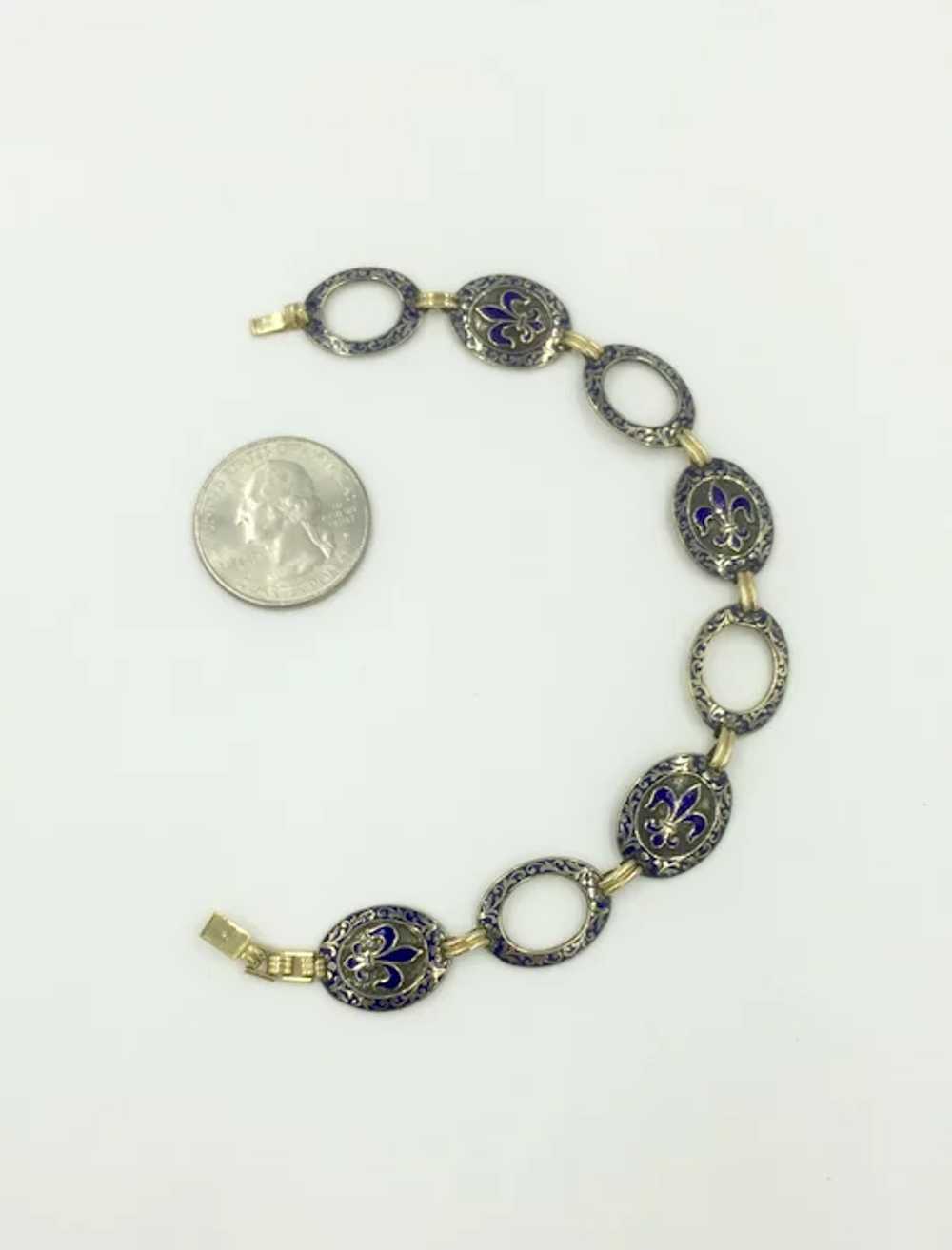 Enamel Gold Filled 1940’s Fleur De Lis Cobalt Roy… - image 11