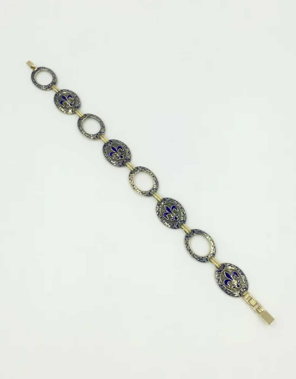 Enamel Gold Filled 1940’s Fleur De Lis Cobalt Roy… - image 4