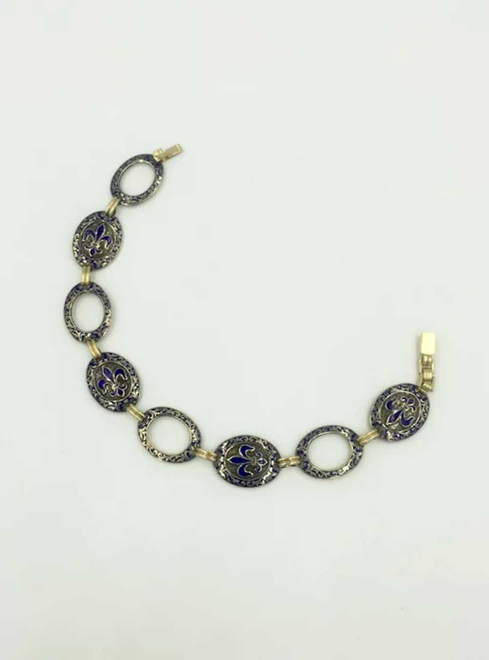 Enamel Gold Filled 1940’s Fleur De Lis Cobalt Roy… - image 6