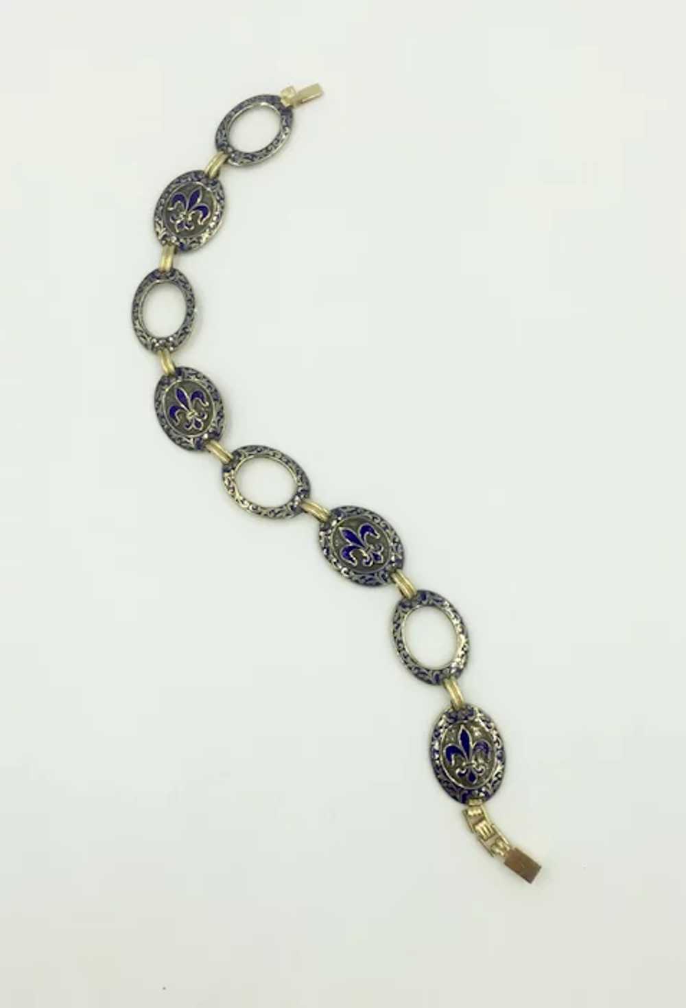 Enamel Gold Filled 1940’s Fleur De Lis Cobalt Roy… - image 7