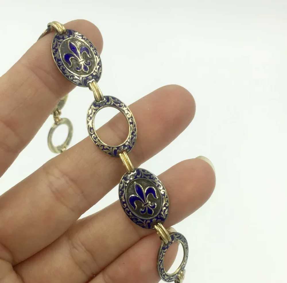 Enamel Gold Filled 1940’s Fleur De Lis Cobalt Roy… - image 8