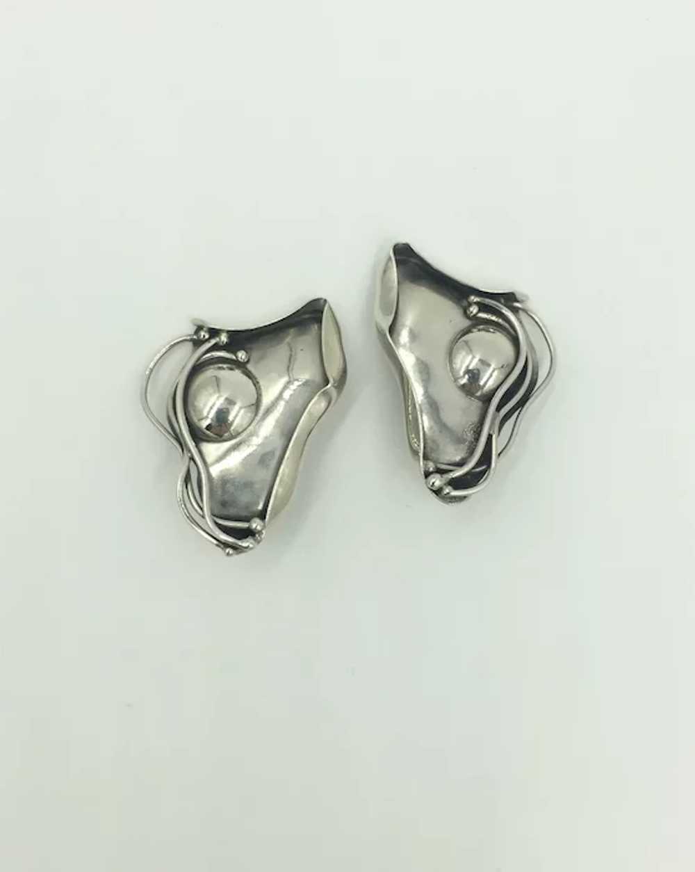 Vintage Sterling Silver Designer Clip Earrings Ar… - image 12