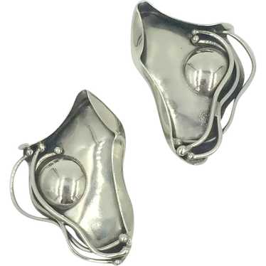Vintage Sterling Silver Designer Clip Earrings Ar… - image 1