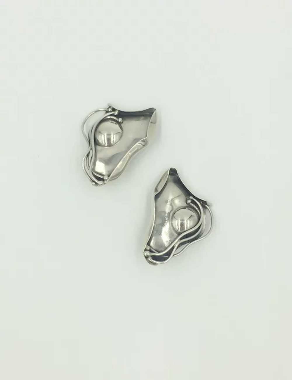 Vintage Sterling Silver Designer Clip Earrings Ar… - image 2