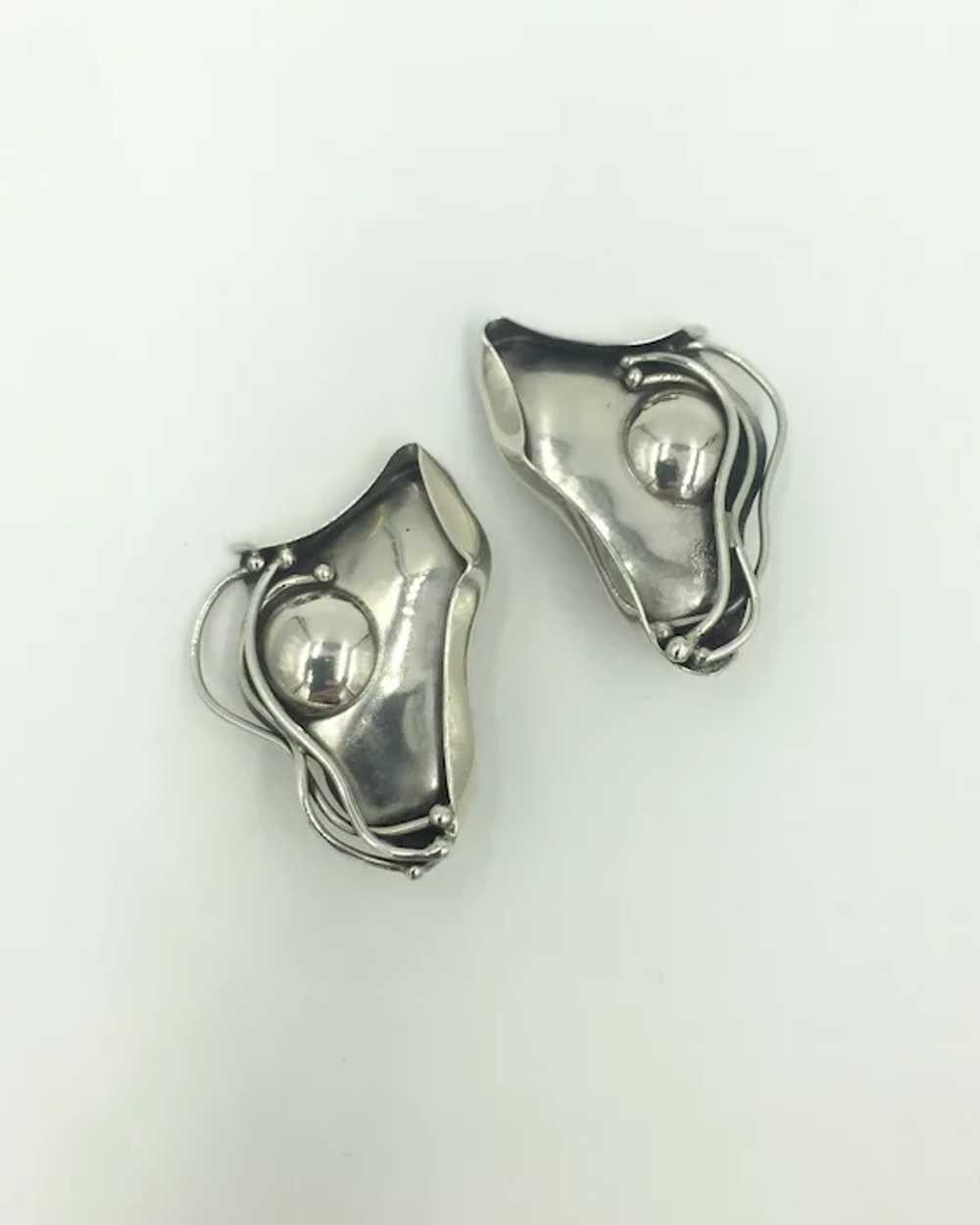 Vintage Sterling Silver Designer Clip Earrings Ar… - image 3