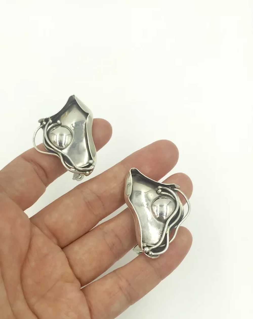 Vintage Sterling Silver Designer Clip Earrings Ar… - image 4