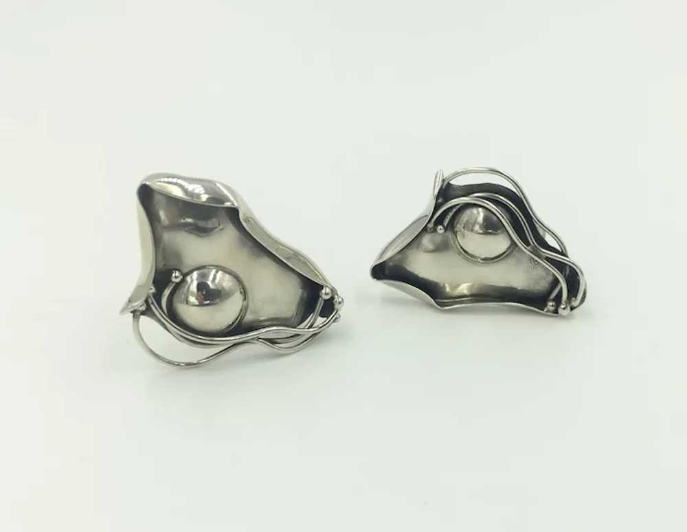Vintage Sterling Silver Designer Clip Earrings Ar… - image 9
