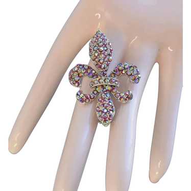 Vintage Mid-Century Fleur De Lis Pink Rhinestone … - image 1