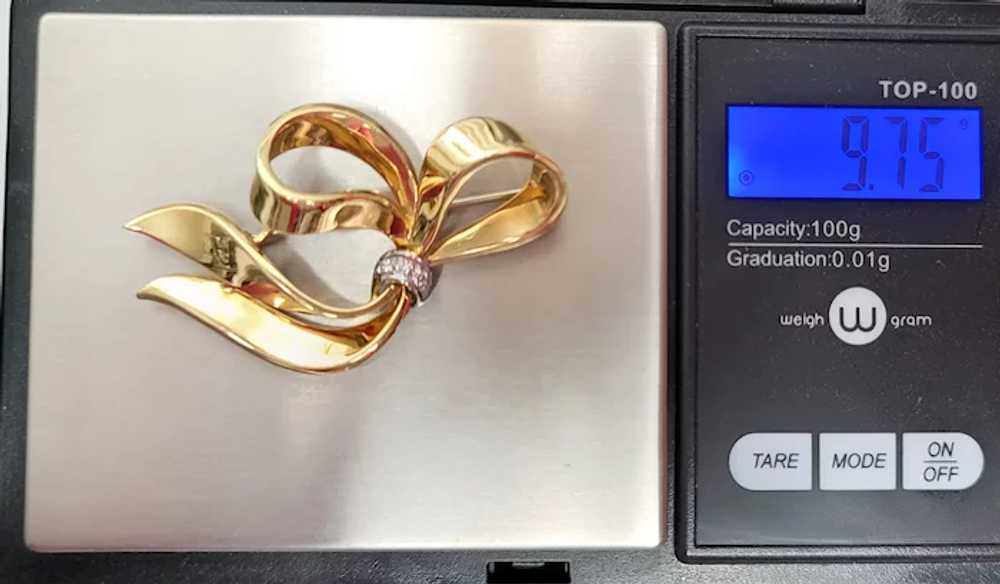 18k Yellow Gold Diamond Bow Brooch Pin Pendant, 9… - image 11