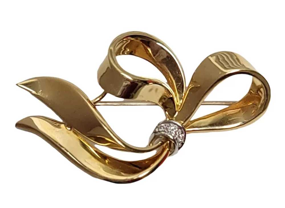 18k Yellow Gold Diamond Bow Brooch Pin Pendant, 9… - image 12