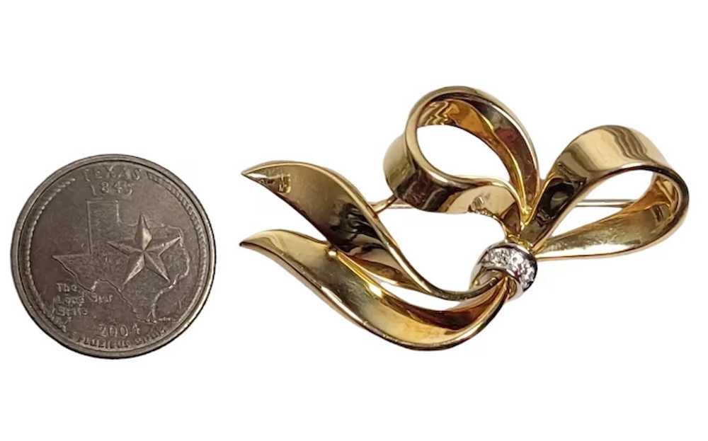 18k Yellow Gold Diamond Bow Brooch Pin Pendant, 9… - image 2