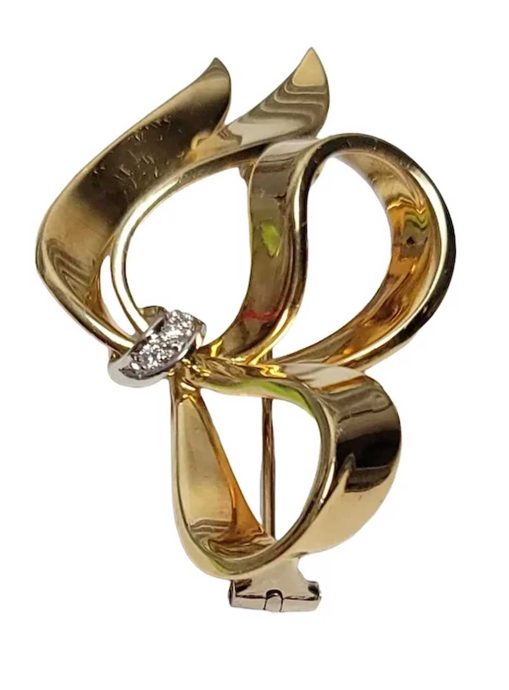 18k Yellow Gold Diamond Bow Brooch Pin Pendant, 9… - image 3