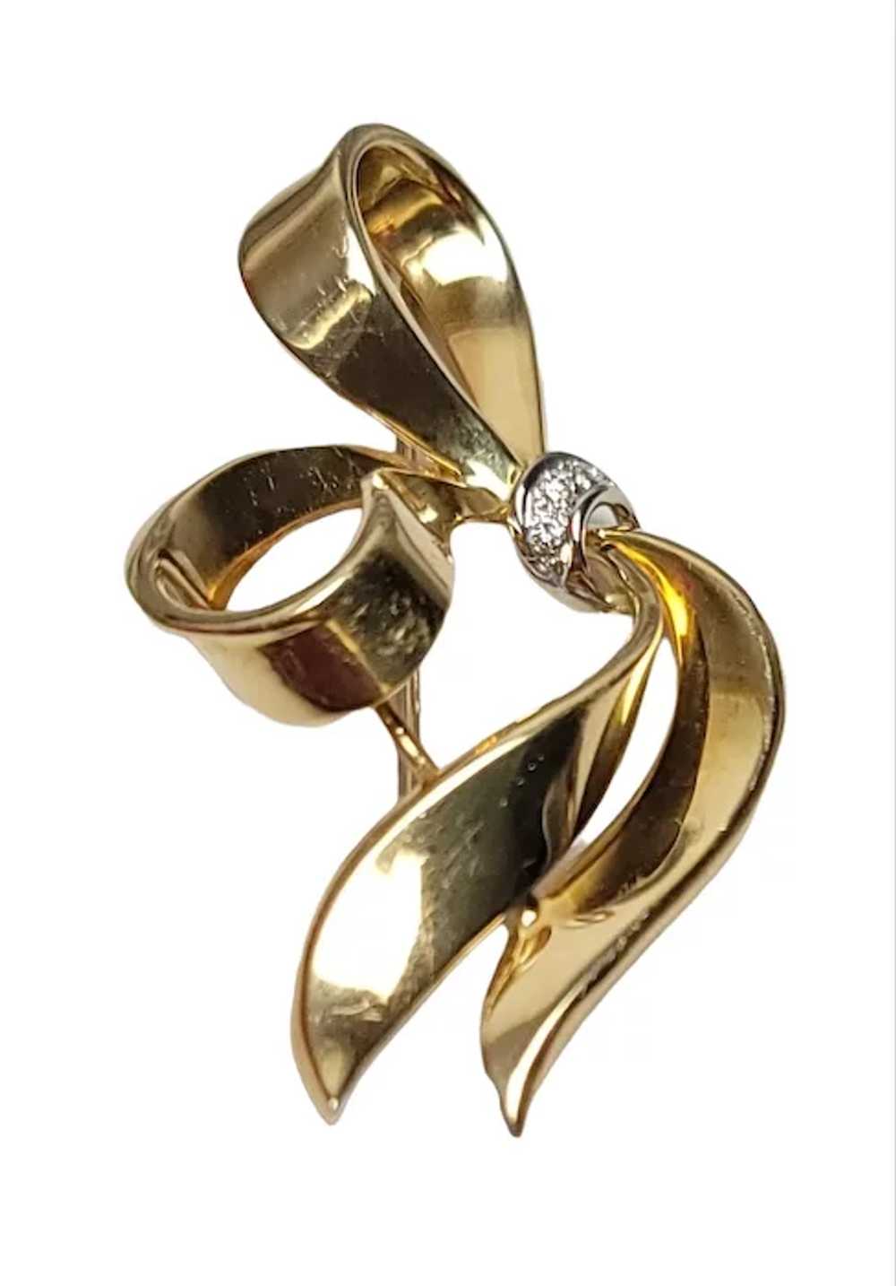 18k Yellow Gold Diamond Bow Brooch Pin Pendant, 9… - image 4