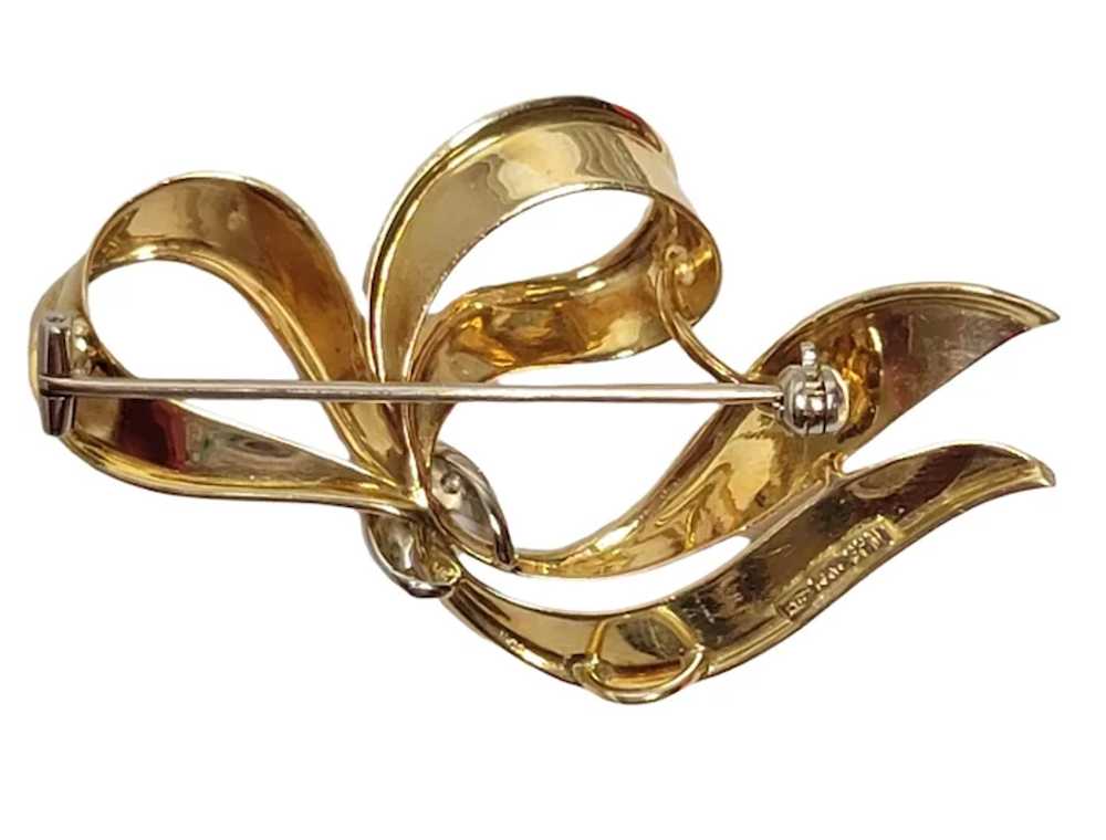 18k Yellow Gold Diamond Bow Brooch Pin Pendant, 9… - image 7