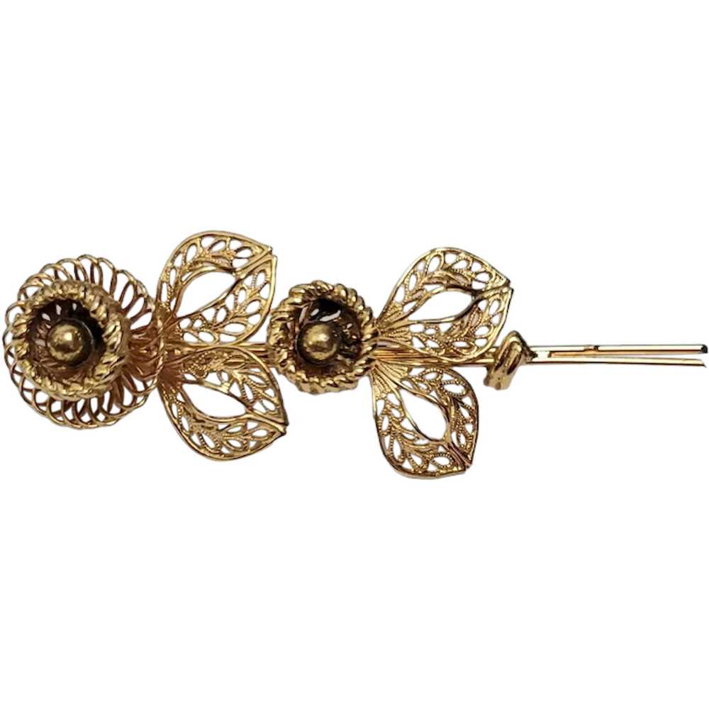 Corocraft Vintage Gold Tone Long Stem Flower Broo… - image 1