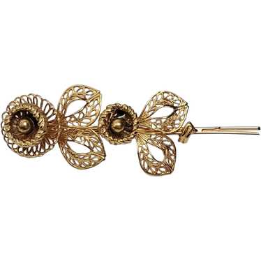 Corocraft Vintage Gold Tone Long Stem Flower Broo… - image 1