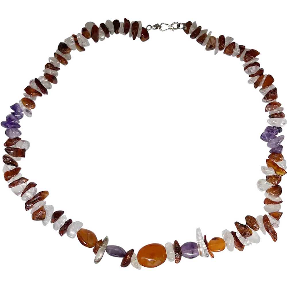 Multi natural gemstone necklace, nuggets, includi… - image 1