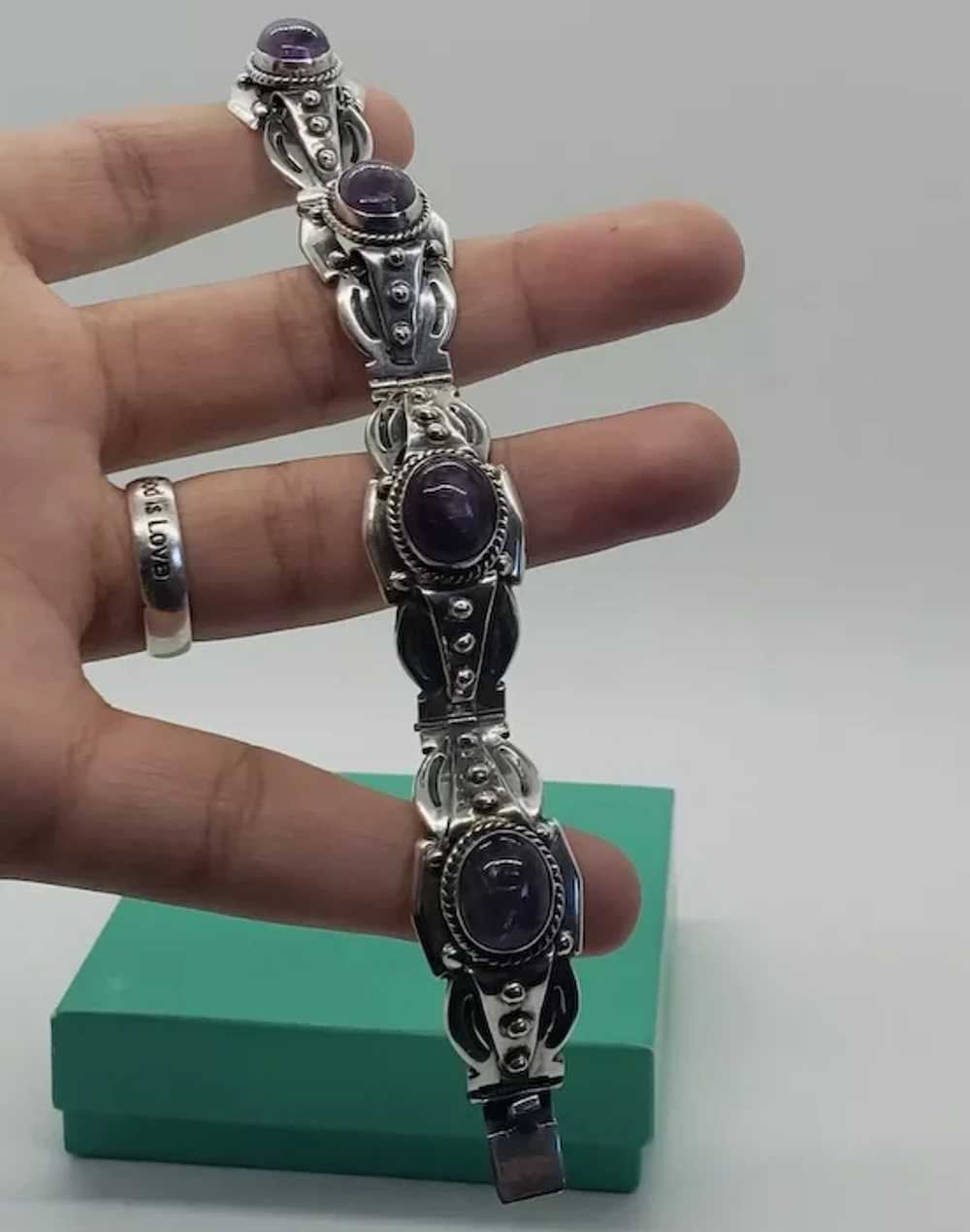 Vintage Art Deco Taxco Sterling Silver Amethyst B… - image 2