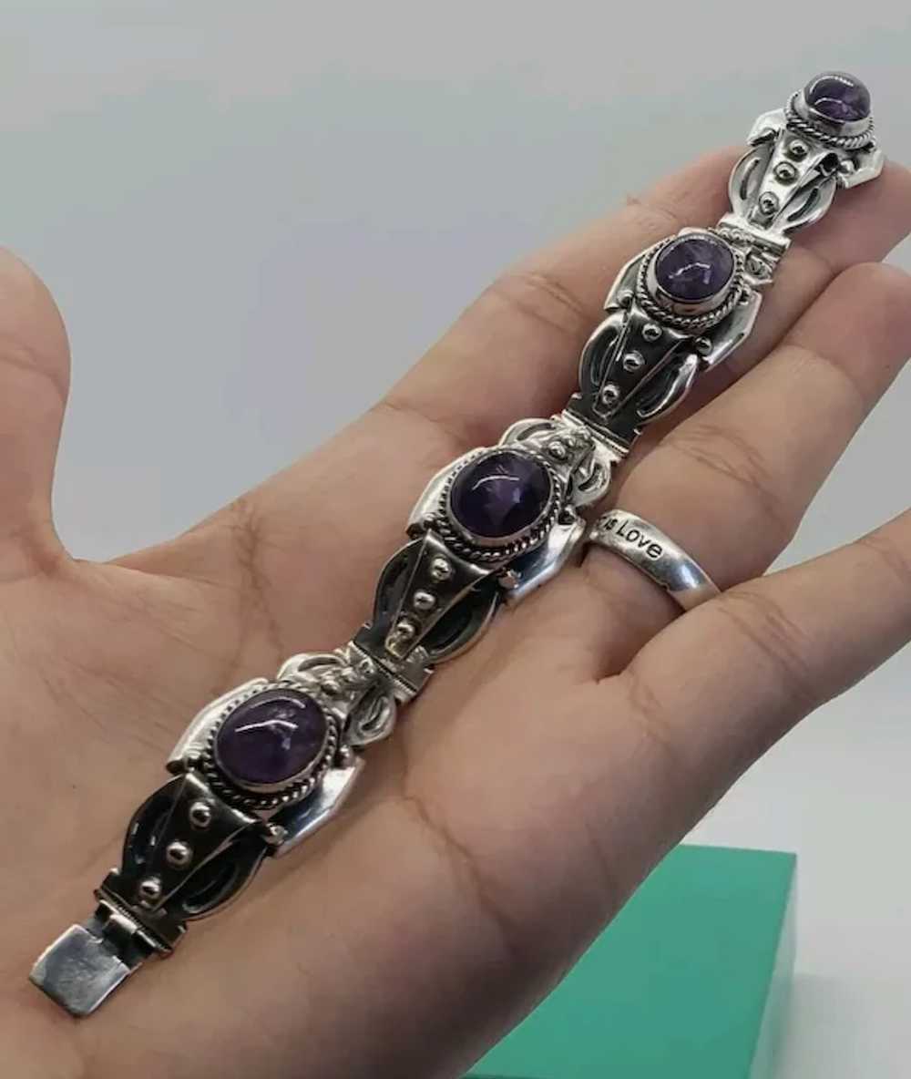 Vintage Art Deco Taxco Sterling Silver Amethyst B… - image 4