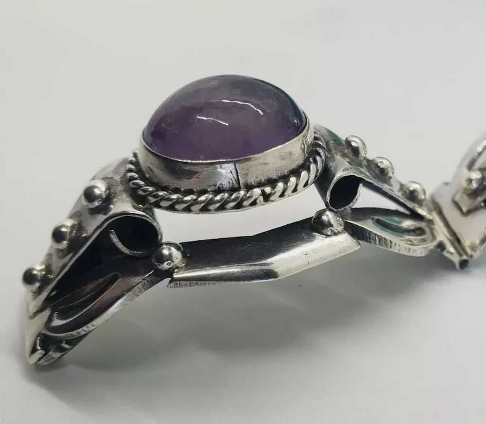 Vintage Art Deco Taxco Sterling Silver Amethyst B… - image 5