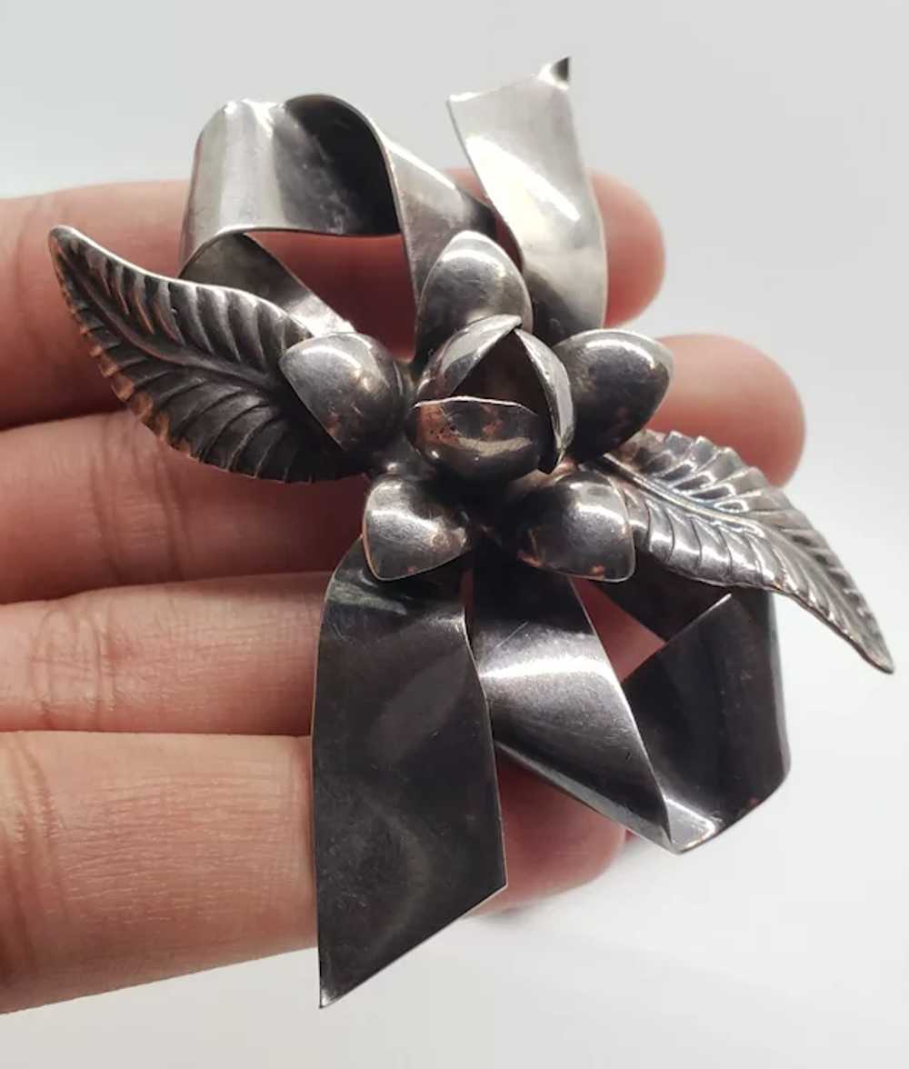 Vintage Art Deco 925 Sterling Bouquet Bow Pin Bro… - image 3