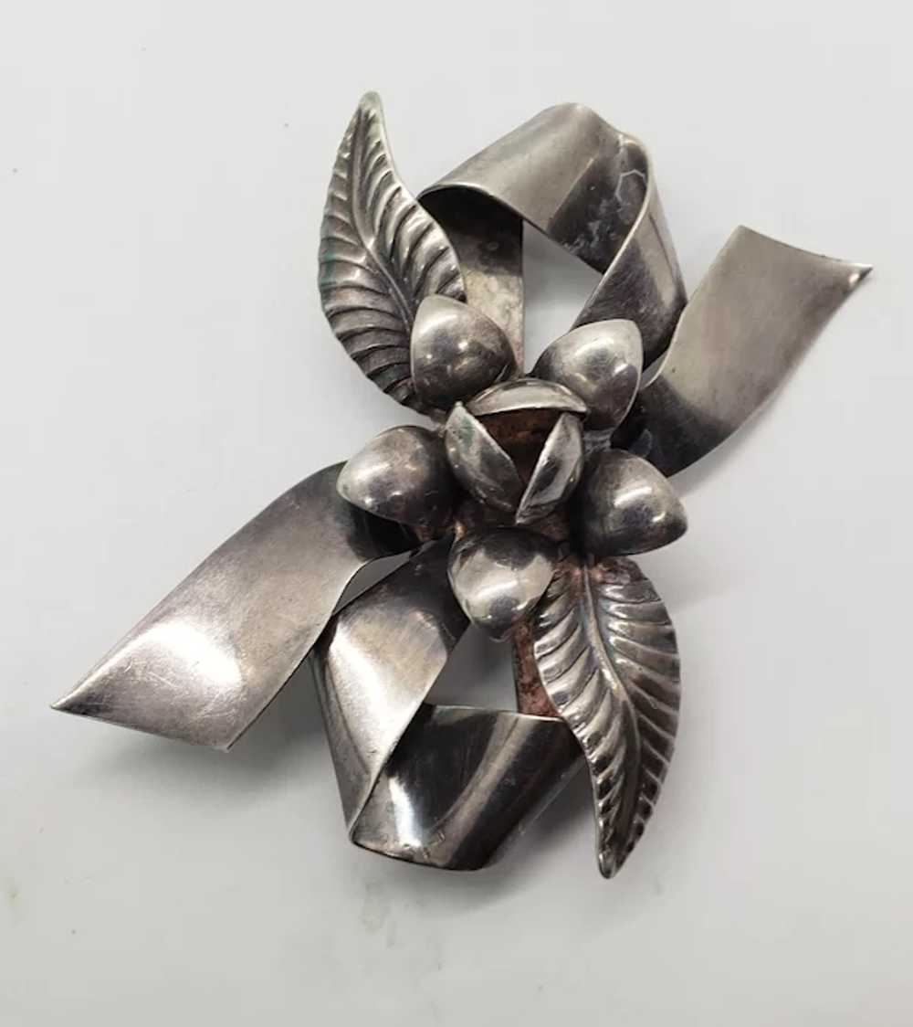 Vintage Art Deco 925 Sterling Bouquet Bow Pin Bro… - image 4