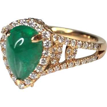 18K Rose Gold Cabochon Pear Shaped Emerald Diamond