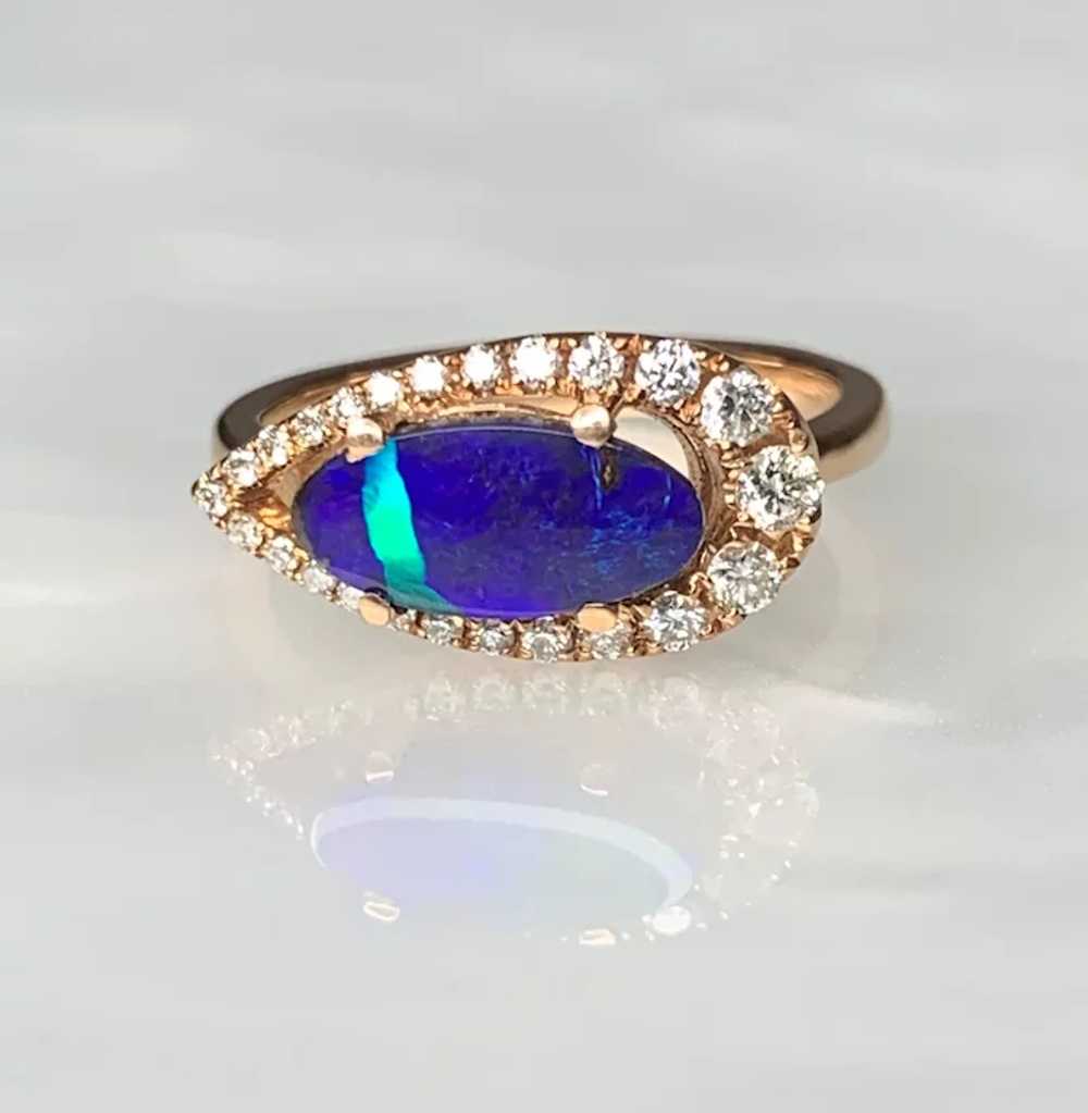 14K Rose Gold Pear Shaped Australian Opal Diamond… - image 3