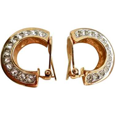 Gold Tone Half Hoops with Two Sided Crystal Rhine… - image 1