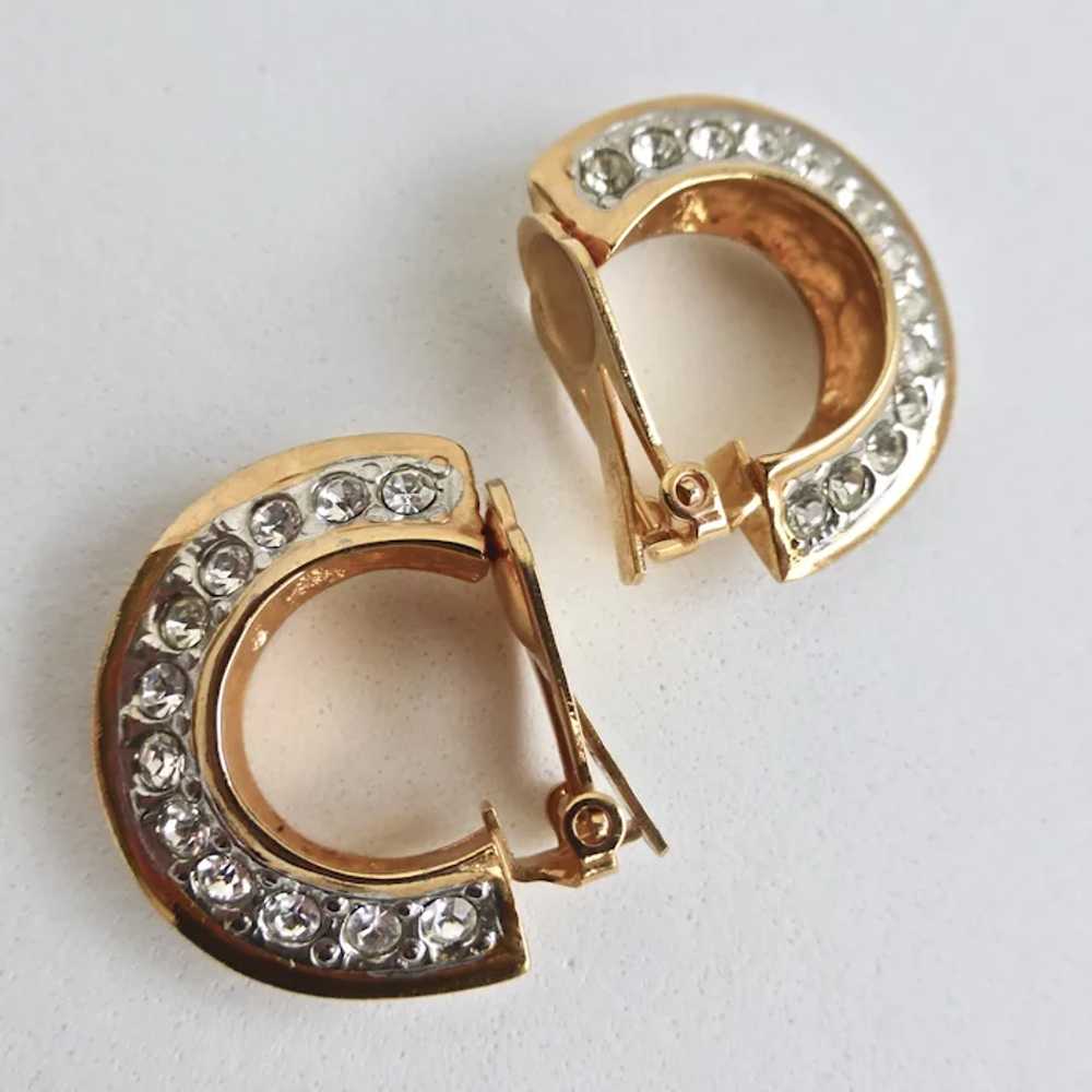 Gold Tone Half Hoops with Two Sided Crystal Rhine… - image 4