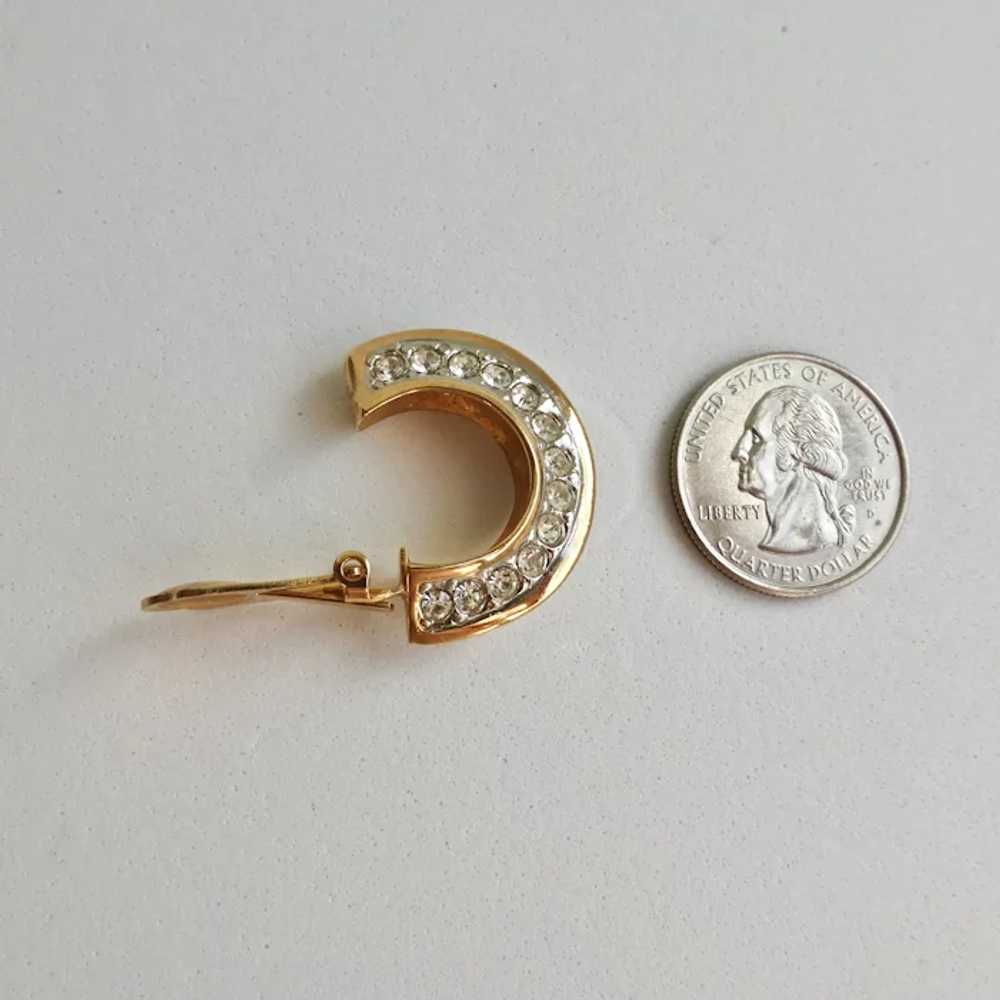Gold Tone Half Hoops with Two Sided Crystal Rhine… - image 6